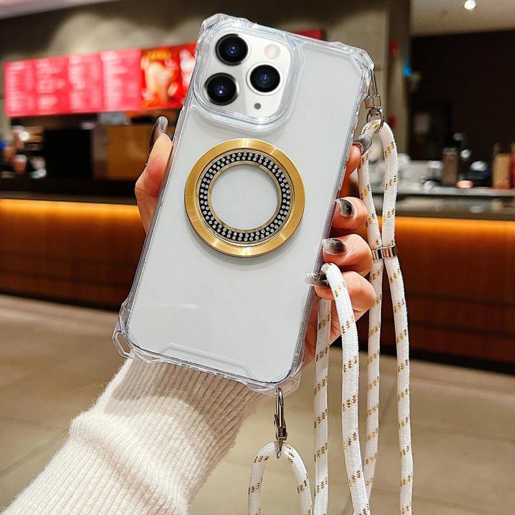 Traveler Crossbody Lanyard MagSafe Four-corner TPU Clear Phone Case, For iPhone 11 Pro
