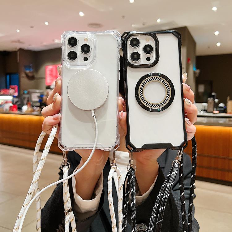 Traveler Crossbody Lanyard MagSafe Four-corner TPU Clear Phone Case, For iPhone 11 Pro