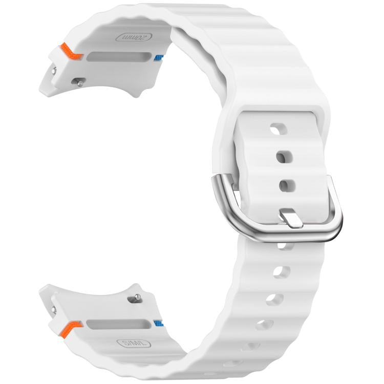 Wavy Grain Stitched Silver Buckle Silicone Watch Band, For Samsung Galaxy Watch 7 40 / 44mm