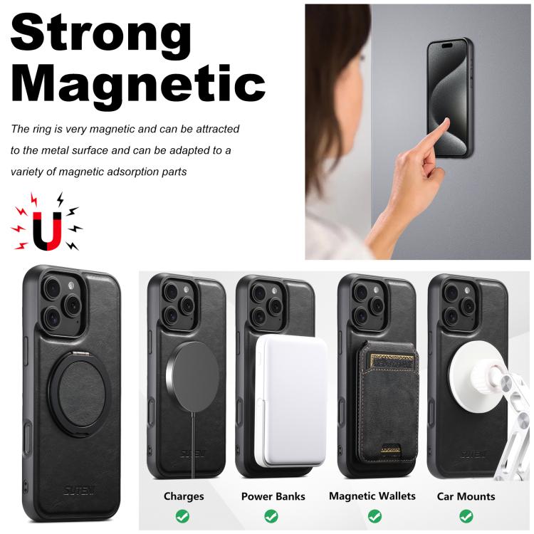 Suteni G3 Oil Wax 360 Rotation Holder MagSafe Back Phone Case, For iPhone 15 Pro Max, For iPhone 15 Pro, For iPhone 15 Plus, For iPhone 15, For iPhone 14 Plus, For iPhone 14, For iPhone 14 Pro, For iPhone 14 Pro Max