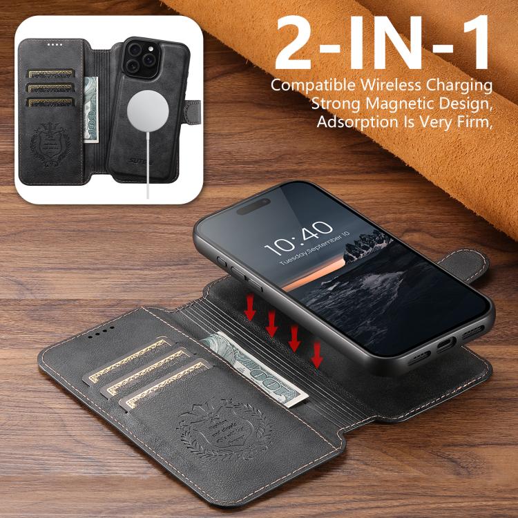 Suteni Q05 2-in-1 Multi-function Detachable Wallet MagSafe Phone Case, For iPhone 14 Pro, For iPhone 14 Pro Max, For iPhone 13 Pro Max, For iPhone 13 Pro, For iPhone 13, For iPhone 12, For iPhone 12 Pro Max, For iPhone 12 Pro