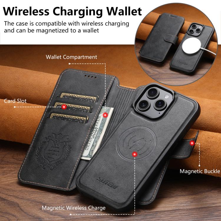Suteni Q05 2-in-1 Multi-function Detachable Wallet MagSafe Phone Case, For iPhone 14 Pro, For iPhone 14 Pro Max, For iPhone 13 Pro Max, For iPhone 13 Pro, For iPhone 13, For iPhone 12, For iPhone 12 Pro Max, For iPhone 12 Pro