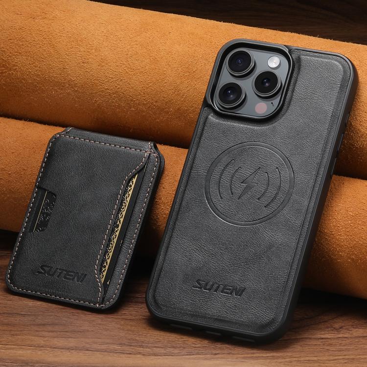 Suteni M3 Card Bag MagSafe Cowhide Texture Leather Phone Case, For iPhone 15 Pro Max, For iPhone 15 Pro, For iPhone 15 Plus, For iPhone 15, For iPhone 14 Plus, For iPhone 14, For iPhone 14 Pro, For iPhone 14 Pro Max