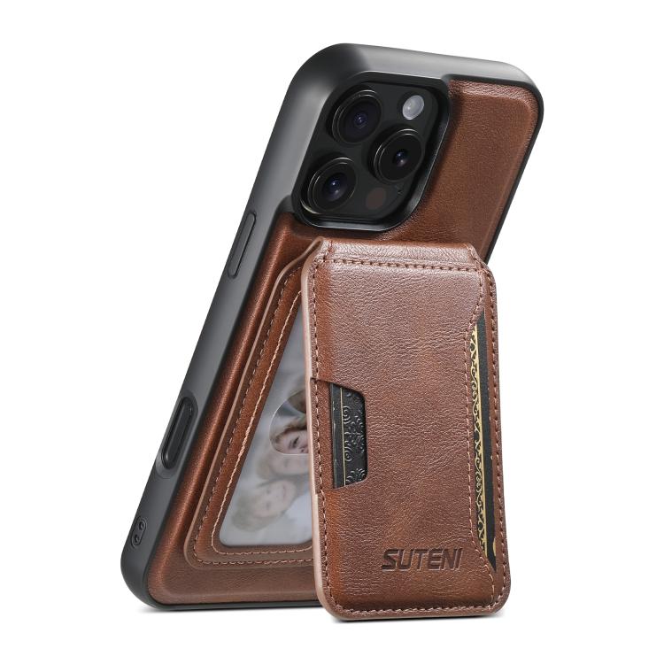 Suteni M3 Card Bag MagSafe Cowhide Texture Leather Phone Case, For iPhone 15 Pro Max, For iPhone 15 Pro, For iPhone 15 Plus, For iPhone 15, For iPhone 14 Plus, For iPhone 14, For iPhone 14 Pro, For iPhone 14 Pro Max