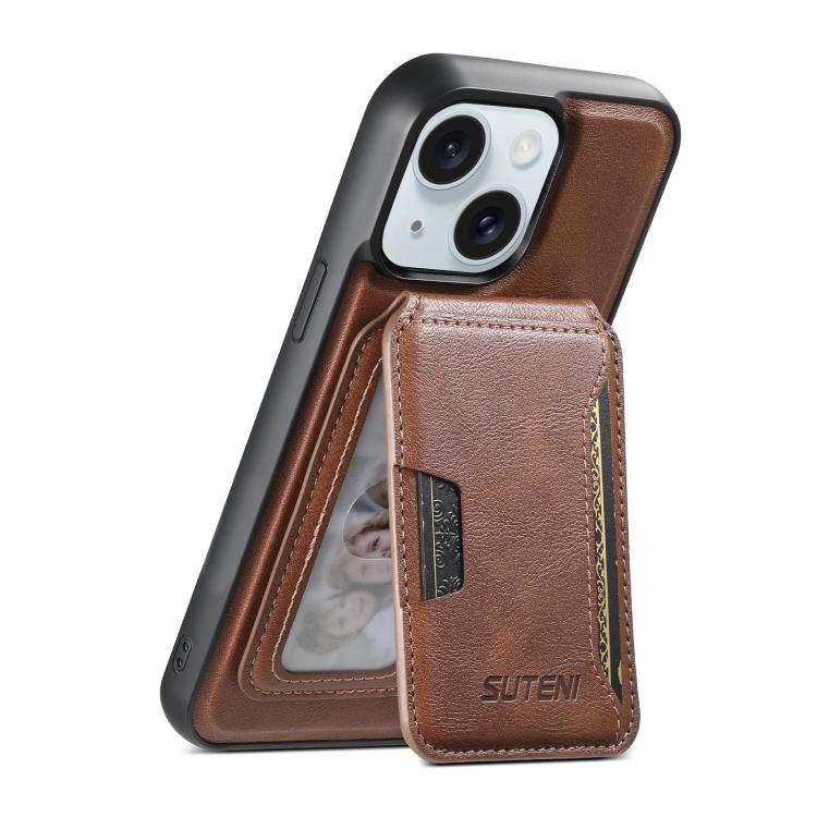 Suteni M3 Card Bag MagSafe Cowhide Texture Leather Phone Case, For iPhone 15 Pro Max, For iPhone 15 Pro, For iPhone 15 Plus, For iPhone 15, For iPhone 14 Plus, For iPhone 14, For iPhone 14 Pro, For iPhone 14 Pro Max