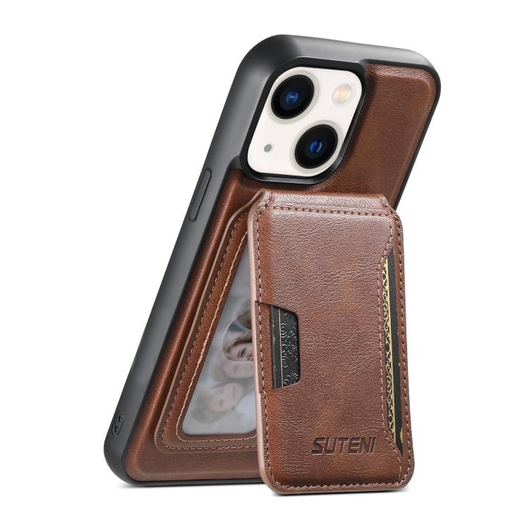 Suteni M3 Card Bag MagSafe Cowhide Texture Leather Phone Case, For iPhone 15 Pro Max, For iPhone 15 Pro, For iPhone 15 Plus, For iPhone 15, For iPhone 14 Plus, For iPhone 14, For iPhone 14 Pro, For iPhone 14 Pro Max