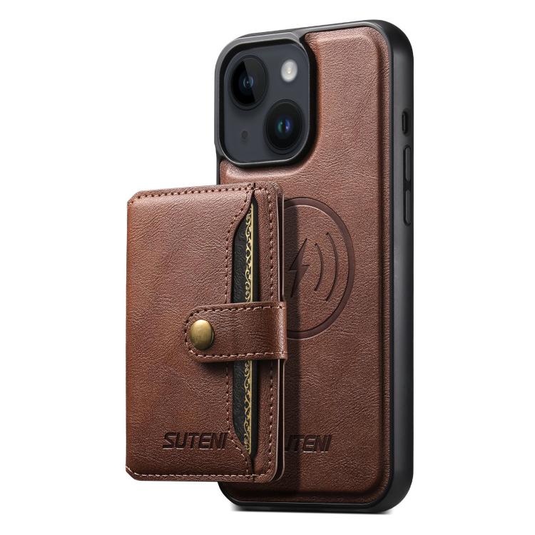 Suteni M4 Magnetic Card Bag MagSafe Leather Phone Case, For iPhone 14 Plus, For iPhone 14, For iPhone 14 Pro, For iPhone 14 Pro Max, For iPhone 13 Pro Max, For iPhone 13 Pro, For iPhone 13, For iPhone 12