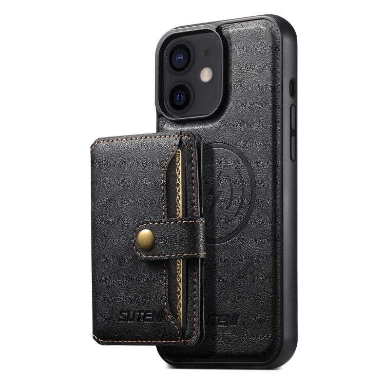 Suteni M4 Magnetic Card Bag MagSafe Leather Phone Case, For iPhone 14 Plus, For iPhone 14, For iPhone 14 Pro, For iPhone 14 Pro Max, For iPhone 13 Pro Max, For iPhone 13 Pro, For iPhone 13, For iPhone 12