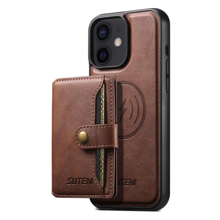 Suteni M4 Magnetic Card Bag MagSafe Leather Phone Case, For iPhone 14 Plus, For iPhone 14, For iPhone 14 Pro, For iPhone 14 Pro Max, For iPhone 13 Pro Max, For iPhone 13 Pro, For iPhone 13, For iPhone 12