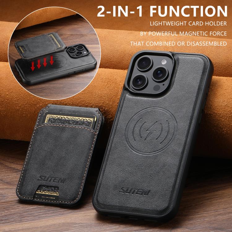 Suteni M5 Magnetic Card Bag MagSafe Leather Phone Case, For iPhone 14 Pro, For iPhone 14 Pro Max, For iPhone 13 Pro Max, For iPhone 13 Pro, For iPhone 13, For iPhone 12, For iPhone 12 Pro Max, For iPhone 12 Pro