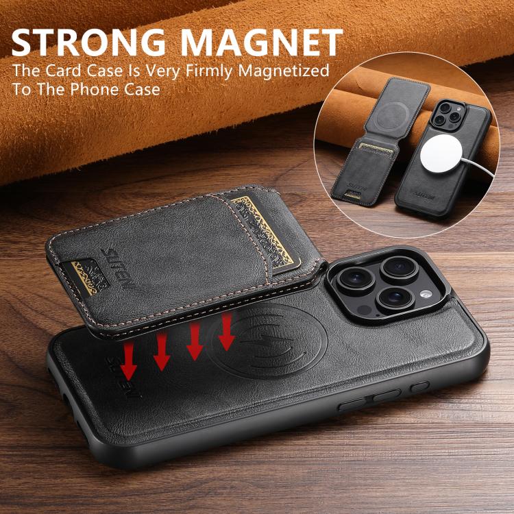 Suteni M5 Magnetic Card Bag MagSafe Leather Phone Case, For iPhone 14 Pro, For iPhone 14 Pro Max, For iPhone 13 Pro Max, For iPhone 13 Pro, For iPhone 13, For iPhone 12, For iPhone 12 Pro Max, For iPhone 12 Pro