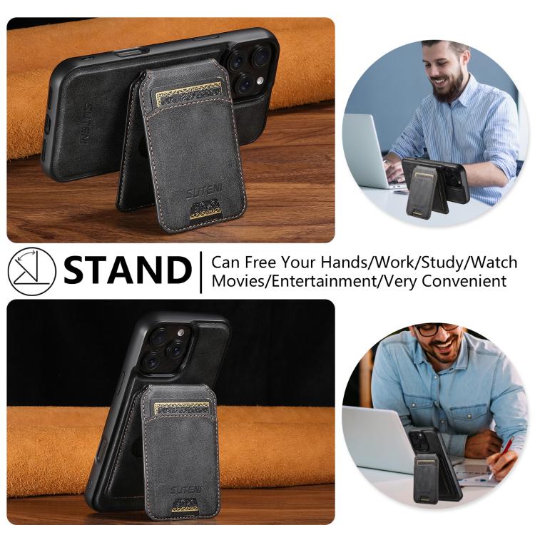 Suteni M5 Magnetic Card Bag MagSafe Leather Phone Case, For iPhone 14 Pro, For iPhone 14 Pro Max, For iPhone 13 Pro Max, For iPhone 13 Pro, For iPhone 13, For iPhone 12, For iPhone 12 Pro Max, For iPhone 12 Pro