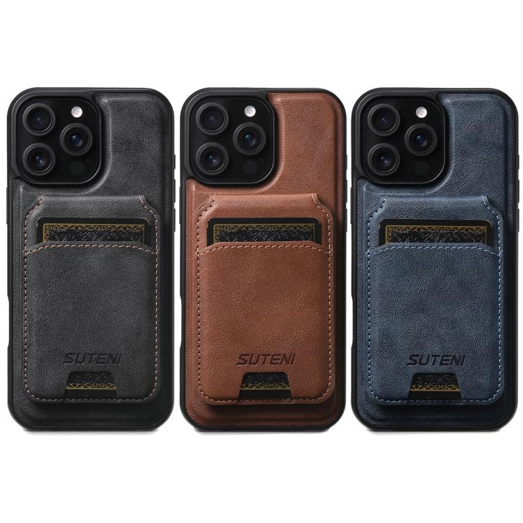 Suteni M5 Magnetic Card Bag MagSafe Leather Phone Case, For iPhone 14 Pro, For iPhone 14 Pro Max, For iPhone 13 Pro Max, For iPhone 13 Pro, For iPhone 13, For iPhone 12, For iPhone 12 Pro Max, For iPhone 12 Pro