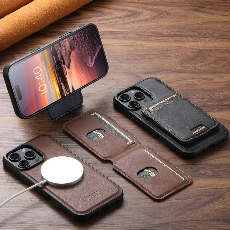 Suteni M5 Magnetic Card Bag MagSafe Leather Phone Case, For iPhone 14 Pro, For iPhone 14 Pro Max, For iPhone 13 Pro Max, For iPhone 13 Pro, For iPhone 13, For iPhone 12, For iPhone 12 Pro Max, For iPhone 12 Pro