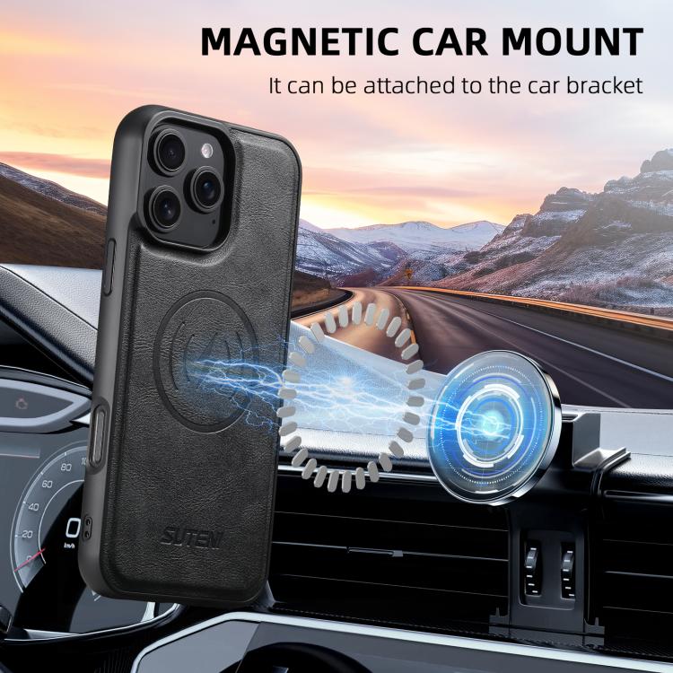 Suteni G5 Cowhide Leather MagSafe Magnetic Phone Case, For iPhone 15 Pro Max, For iPhone 15 Pro, For iPhone 15 Plus, For iPhone 15, For iPhone 14 Plus, For iPhone 14, For iPhone 14 Pro, For iPhone 14 Pro Max