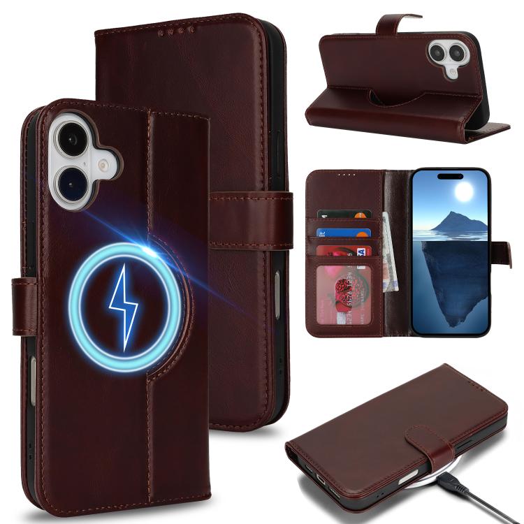 Genuine Leather Card Wallet MagSafe Phone Case, For iPhone 16 Pro Max, For iPhone 16 Pro, For iPhone 16 Plus, For iPhone 16