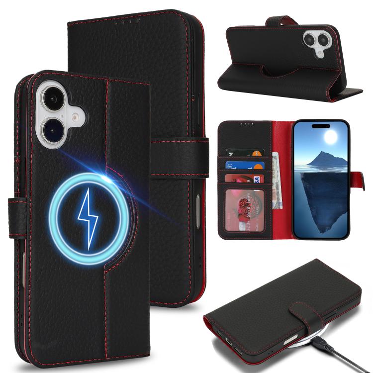 Genuine Leather Card Wallet MagSafe Phone Case, For iPhone 16 Pro Max, For iPhone 16 Pro, For iPhone 16 Plus, For iPhone 16