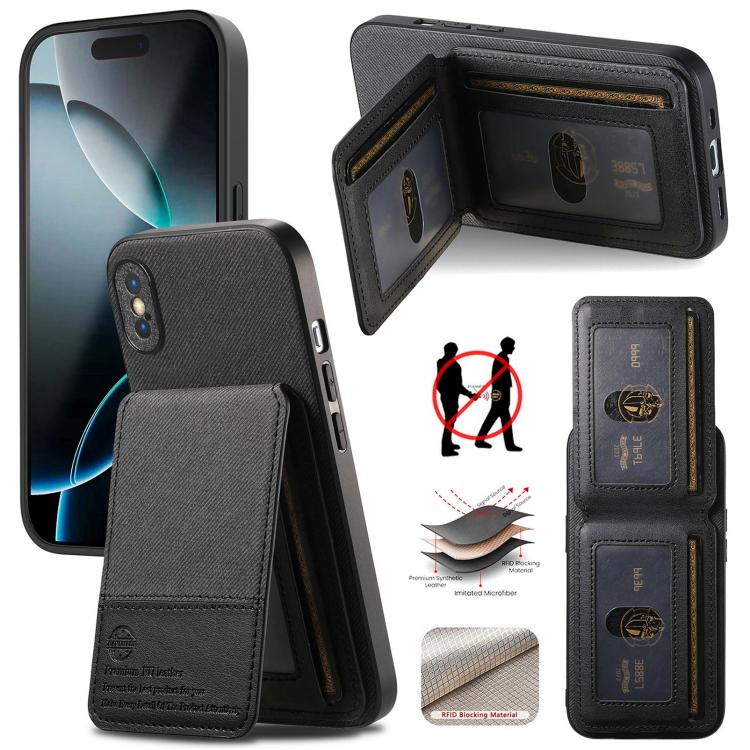 Twill Fabric Leather Vertical Flip RFID Card Bag Phone Case, For iPhone 11 Pro, For iPhone X / XS