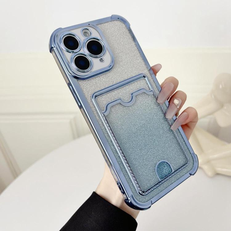 Four-cornered Glitter Electroplated Card Bag TPU Phone Case, For iPhone 12 Pro, For iPhone 11 Pro Max, For iPhone 11