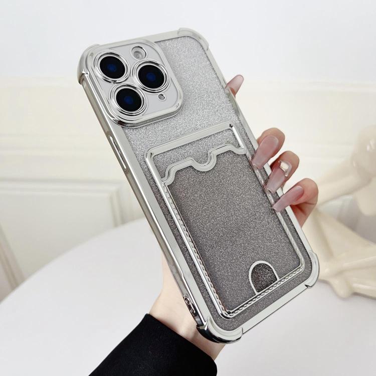 Four-cornered Glitter Electroplated Card Bag TPU Phone Case, For iPhone 12 Pro, For iPhone 11 Pro Max, For iPhone 11