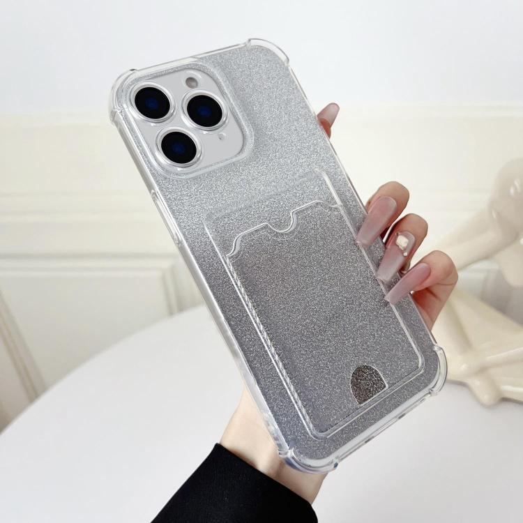 Four-cornered Glitter Electroplated Card Bag TPU Phone Case, For iPhone 12 Pro, For iPhone 11 Pro Max, For iPhone 11