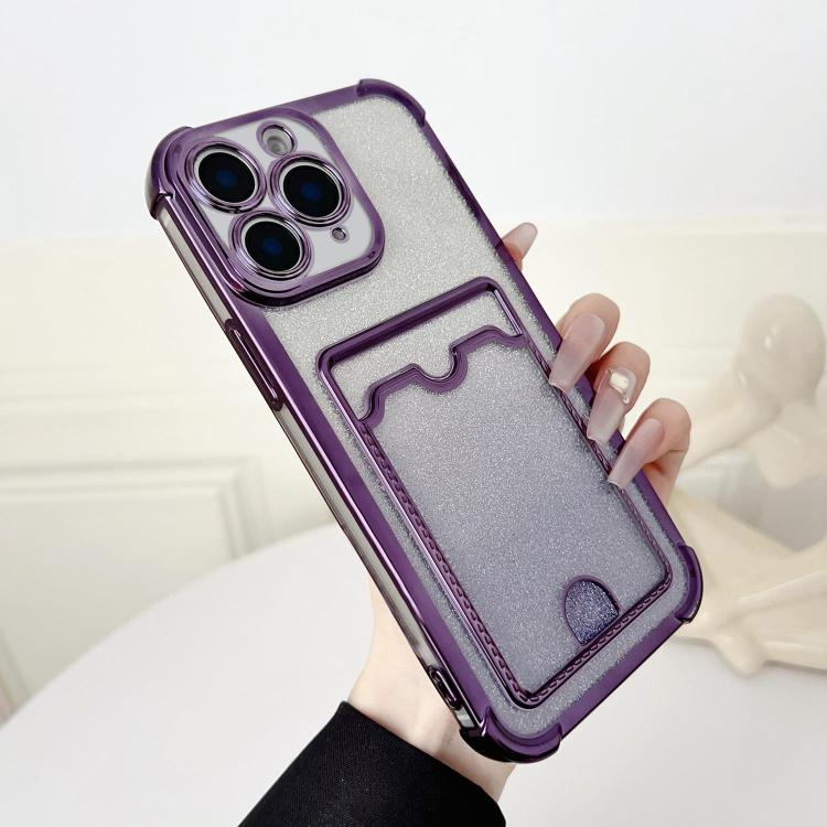 Four-cornered Glitter Electroplated Card Bag TPU Phone Case, For iPhone 12 Pro, For iPhone 11 Pro Max, For iPhone 11