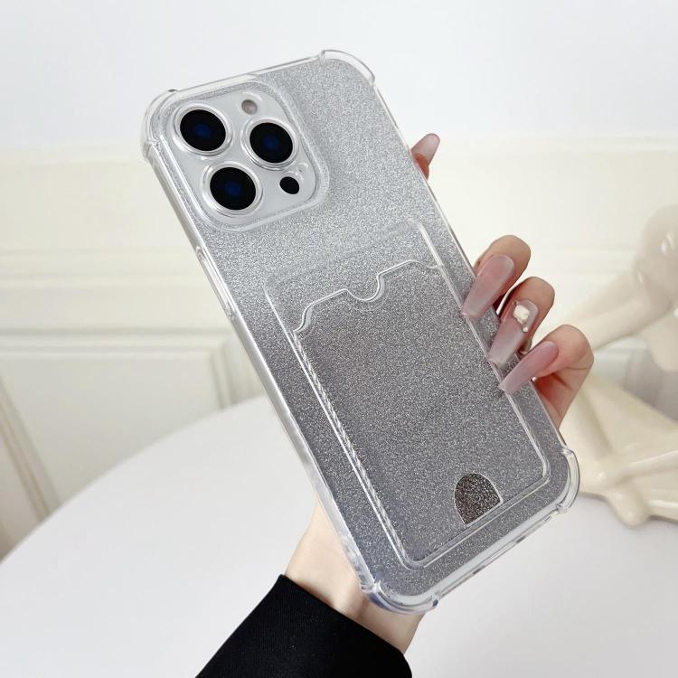 Four-cornered Glitter Electroplated Card Bag TPU Phone Case, For iPhone 13, For iPhone 12, For iPhone 12 Pro Max