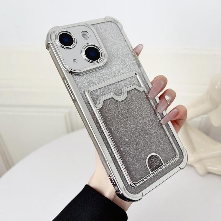 Four-cornered Glitter Electroplated Card Bag TPU Phone Case, For iPhone 13, For iPhone 12, For iPhone 12 Pro Max