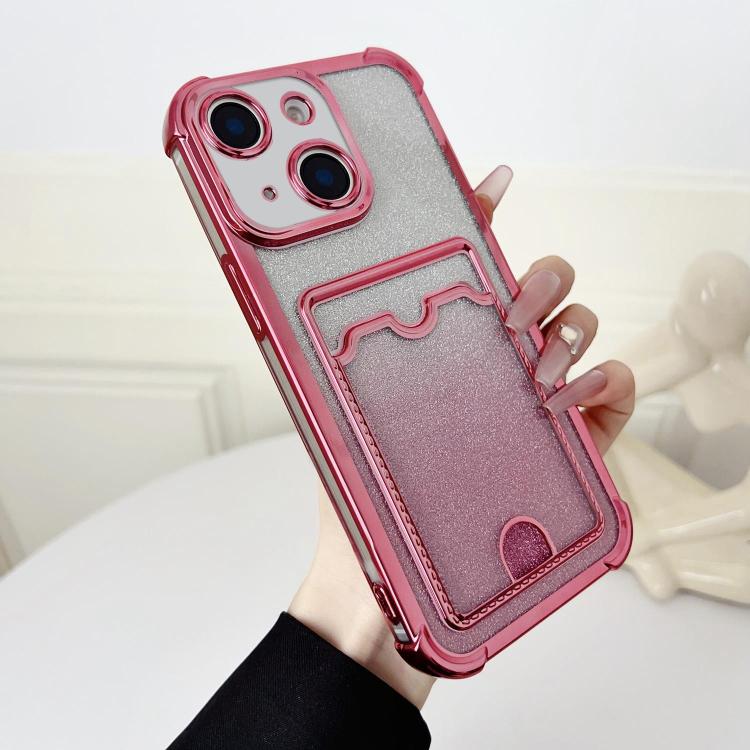 Four-cornered Glitter Electroplated Card Bag TPU Phone Case, For iPhone 13, For iPhone 12, For iPhone 12 Pro Max