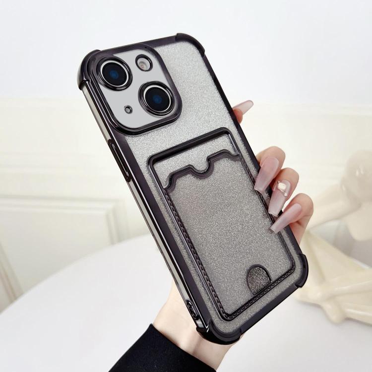 Four-cornered Glitter Electroplated Card Bag TPU Phone Case, For iPhone 13, For iPhone 12, For iPhone 12 Pro Max