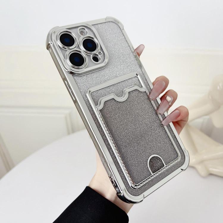 Four-cornered Glitter Electroplated Card Bag TPU Phone Case, For iPhone 14 Pro Max, For iPhone 13 Pro Max, For iPhone 13 Pro