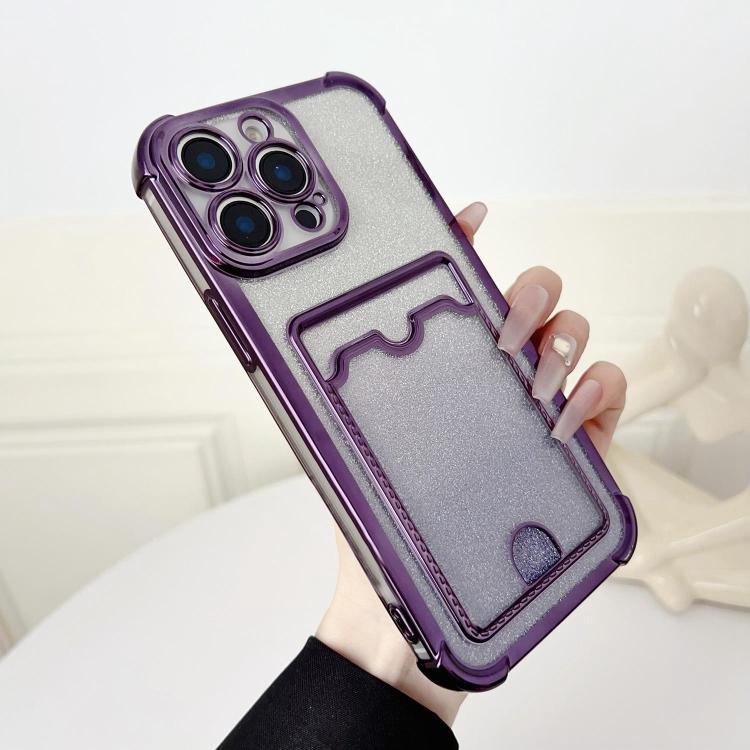 Four-cornered Glitter Electroplated Card Bag TPU Phone Case, For iPhone 14 Pro Max, For iPhone 13 Pro Max, For iPhone 13 Pro