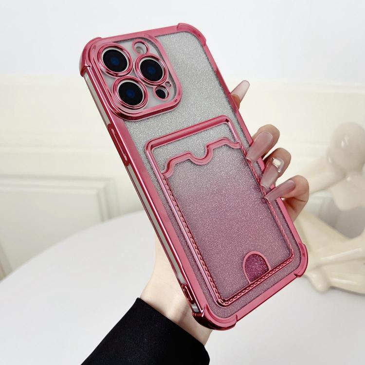 Four-cornered Glitter Electroplated Card Bag TPU Phone Case, For iPhone 14 Pro Max, For iPhone 13 Pro Max, For iPhone 13 Pro