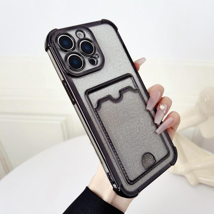 Four-cornered Glitter Electroplated Card Bag TPU Phone Case, For iPhone 14 Pro Max, For iPhone 13 Pro Max, For iPhone 13 Pro