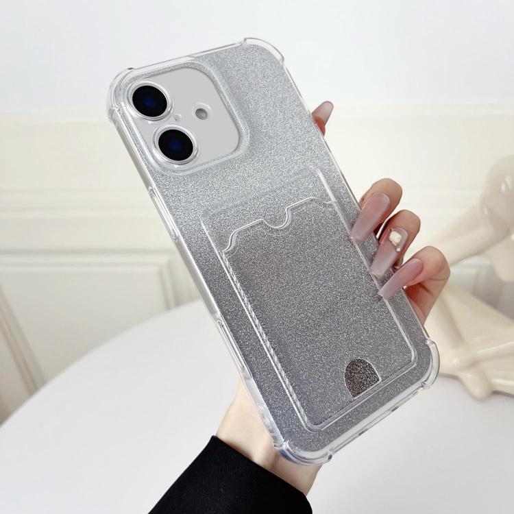 Four-cornered Glitter Electroplated Card Bag TPU Phone Case, For iPhone 16 Plus, For iPhone 16, For iPhone 15 Pro Max