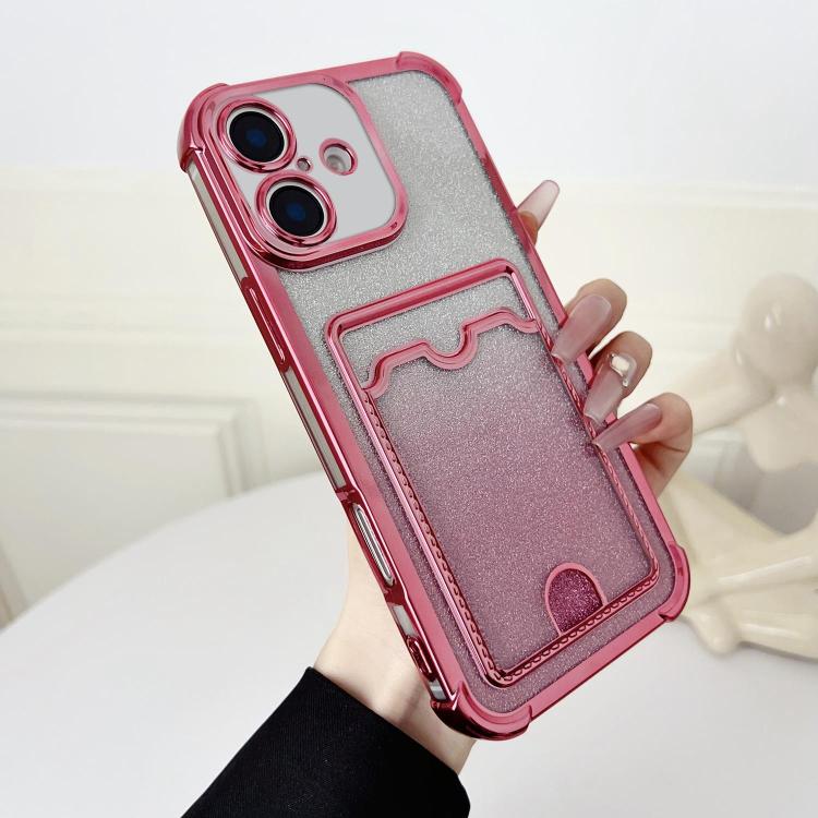 Four-cornered Glitter Electroplated Card Bag TPU Phone Case, For iPhone 16 Plus, For iPhone 16, For iPhone 15 Pro Max