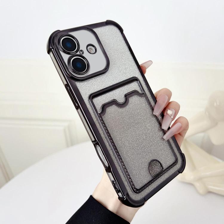 Four-cornered Glitter Electroplated Card Bag TPU Phone Case, For iPhone 16 Plus, For iPhone 16, For iPhone 15 Pro Max