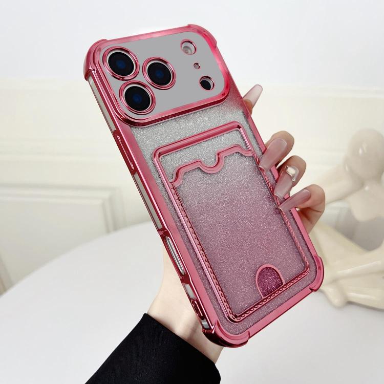 Four-cornered Glitter Electroplated Card Bag TPU Phone Case, For iPhone 17 Pro Max, For iPhone 17 Pro, For iPhone 17