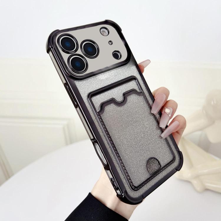 Four-cornered Glitter Electroplated Card Bag TPU Phone Case, For iPhone 17 Pro Max, For iPhone 17 Pro, For iPhone 17