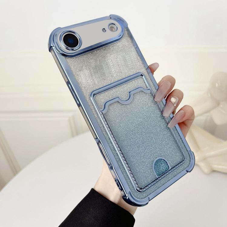 Four-cornered Glitter Electroplated Card Bag TPU Phone Case, For iPhone 17 Air, For iPhone 16 Pro Max, For iPhone 16 Pro