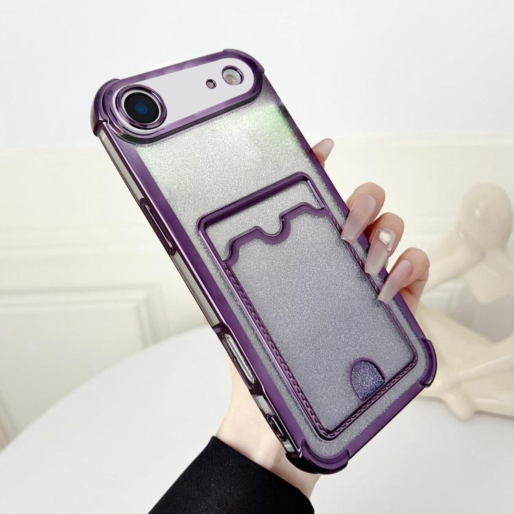 Four-cornered Glitter Electroplated Card Bag TPU Phone Case, For iPhone 17 Air, For iPhone 16 Pro Max, For iPhone 16 Pro