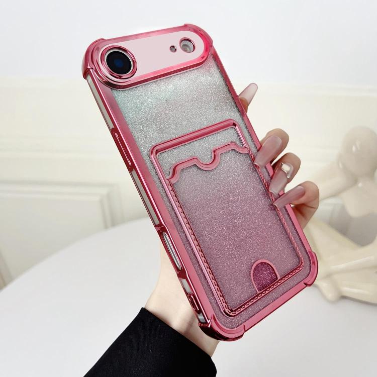 Four-cornered Glitter Electroplated Card Bag TPU Phone Case, For iPhone 17 Air, For iPhone 16 Pro Max, For iPhone 16 Pro
