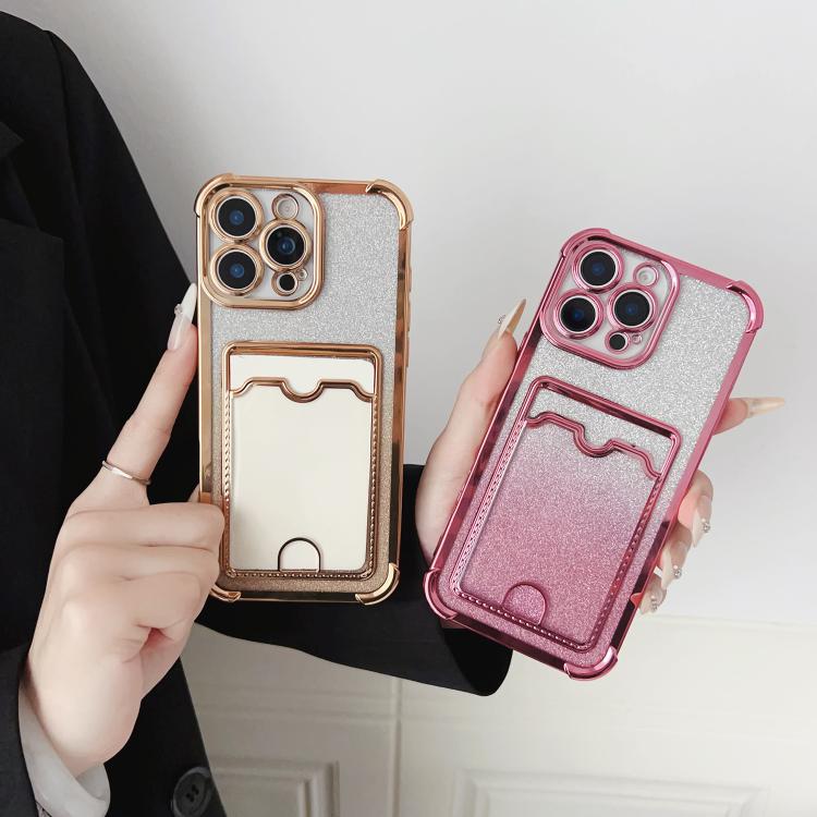 Four-cornered Glitter Electroplated Card Bag TPU Phone Case, For iPhone 13, For iPhone 12, For iPhone 12 Pro Max