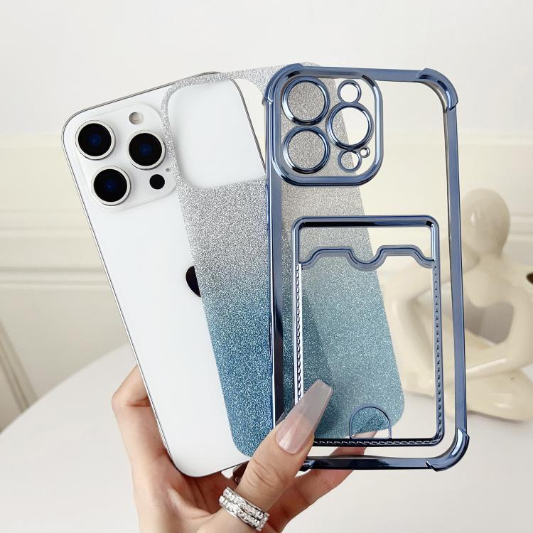 Four-cornered Glitter Electroplated Card Bag TPU Phone Case, For iPhone 13, For iPhone 12, For iPhone 12 Pro Max