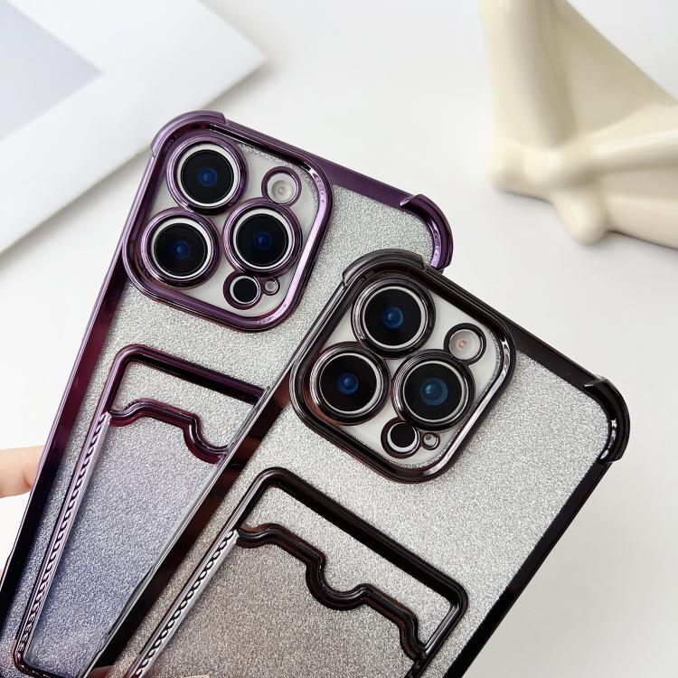 Four-cornered Glitter Electroplated Card Bag TPU Phone Case, For iPhone 13, For iPhone 12, For iPhone 12 Pro Max