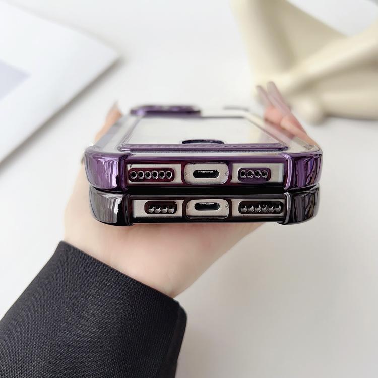 Four-cornered Glitter Electroplated Card Bag TPU Phone Case, For iPhone 15 Pro, For iPhone 15 Plus, For iPhone 15