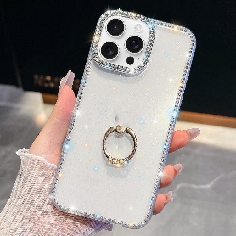 Rhinestone Glitter TPU Ring Holder Anti-fall Phone Case, For iPhone 16e, For iPhone 16 Pro Max, For iPhone 16 Pro, For iPhone 16 Plus