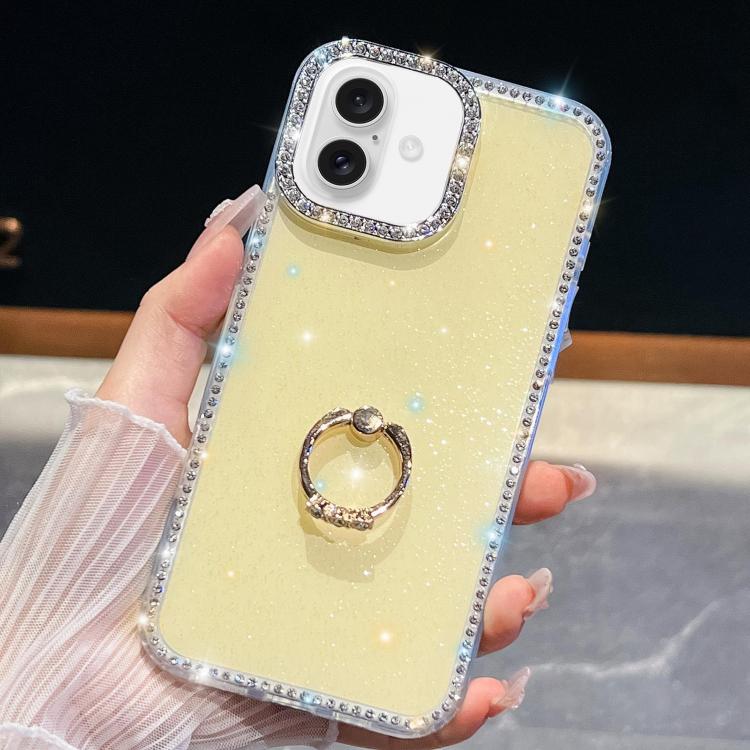 Rhinestone Glitter TPU Ring Holder Anti-fall Phone Case, For iPhone 16e, For iPhone 16 Pro Max, For iPhone 16 Pro, For iPhone 16 Plus