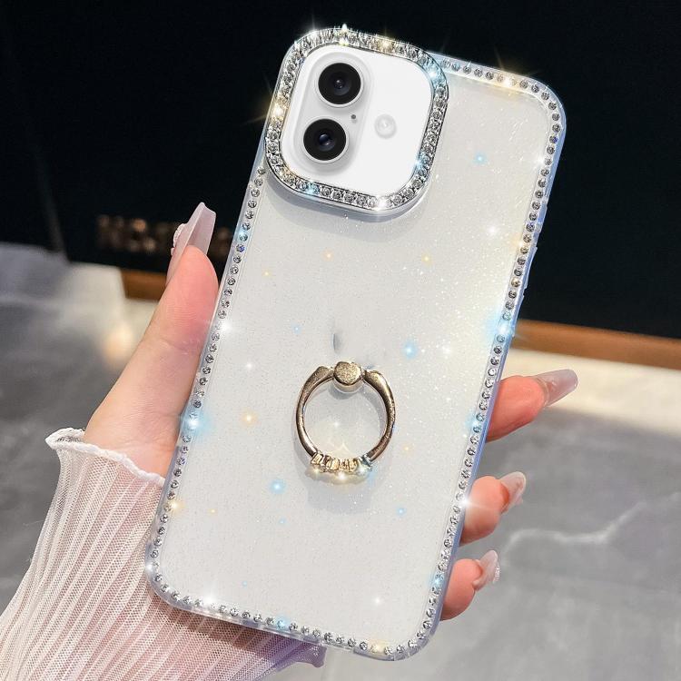 Rhinestone Glitter TPU Ring Holder Anti-fall Phone Case, For iPhone 16e, For iPhone 16 Pro Max, For iPhone 16 Pro, For iPhone 16 Plus