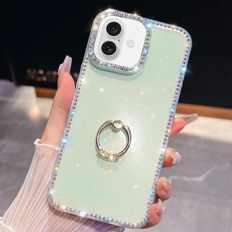 Rhinestone Glitter TPU Ring Holder Anti-fall Phone Case, For iPhone 16, For iPhone 15 Pro Max, For iPhone 15 Pro, For iPhone 15